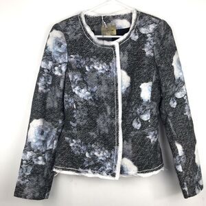 Bandolera Dark Gray and Blue Floral Blazer Jacket with White edging- NEW